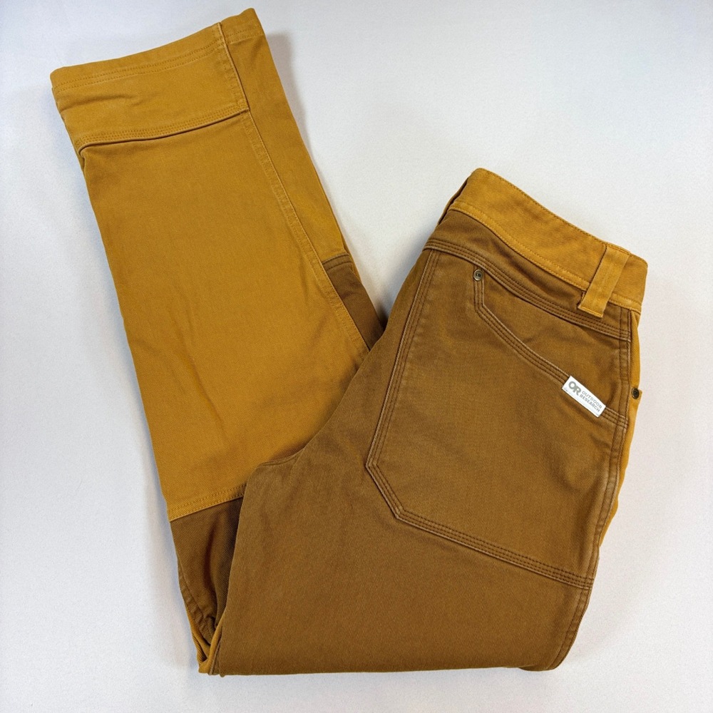 Outdoor Research Lined Work Pants Mens 30x30 Brown Yellow Flannel Double Knee